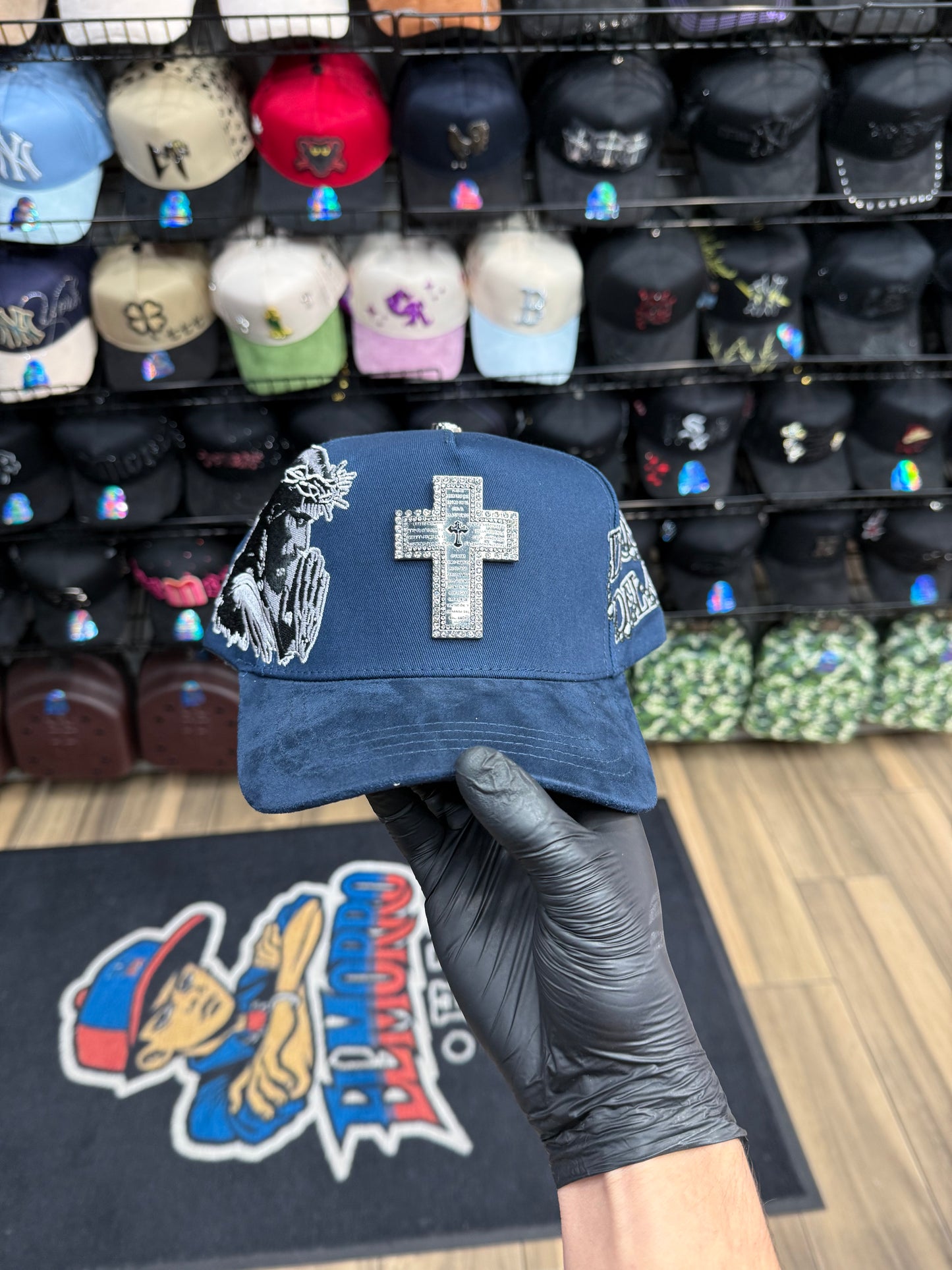 Dios por del-ante azul marino Cap